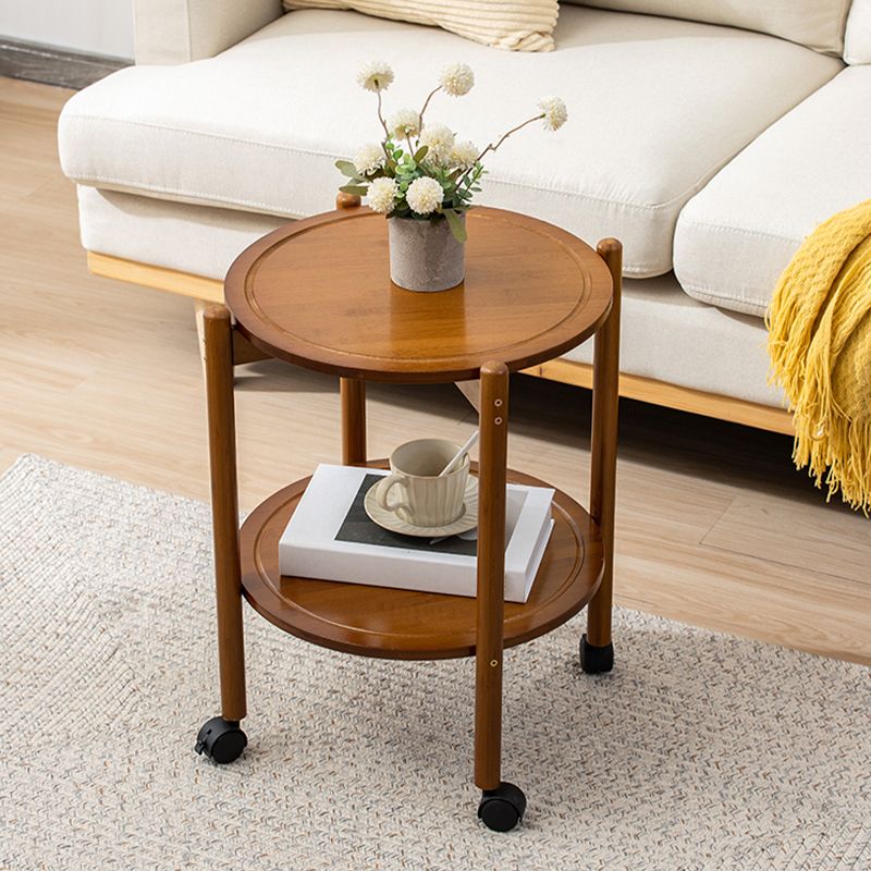 Modern Round Wood Side Table with 4 Legs and Storage for Living Room