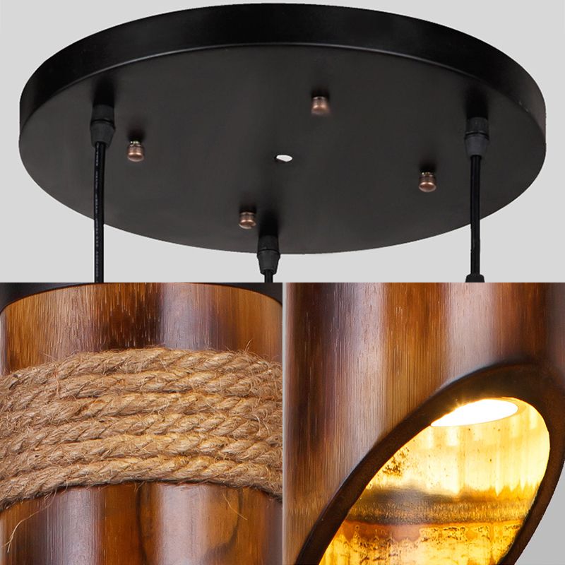 Tube bamboe hangende lamp drie-licht retro suspensie licht in bruin voor eetkamer