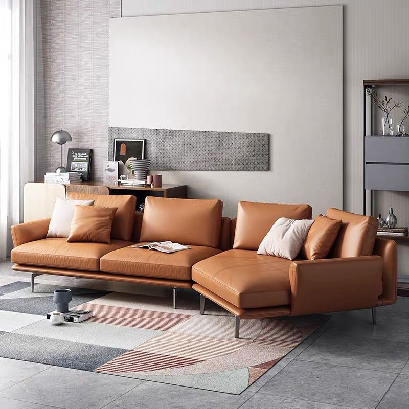 34"H Scandinavian Sectional Sofa Orange Sleeper Sectional with Pillows