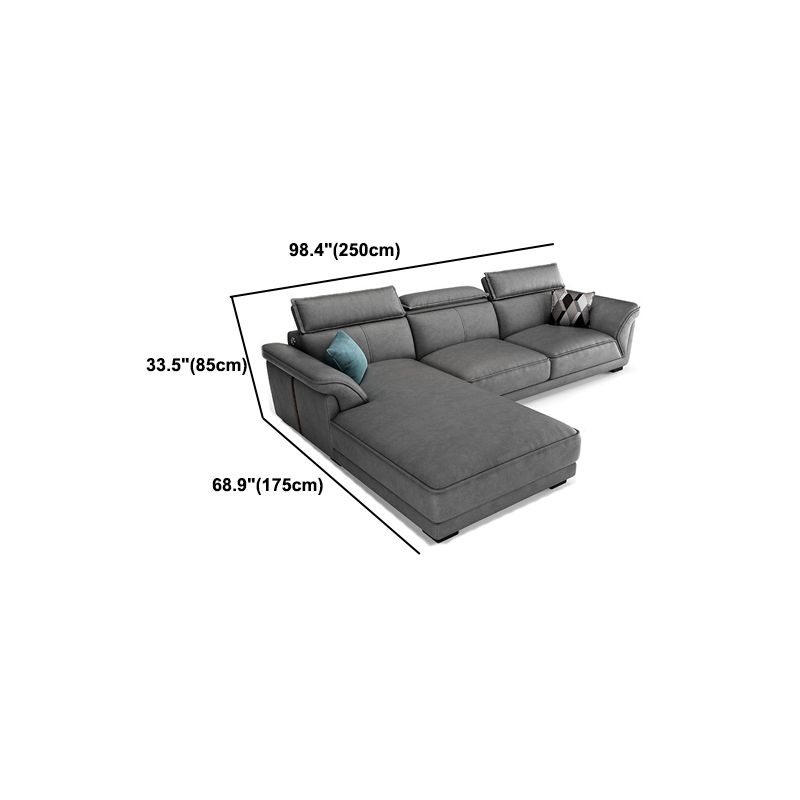 Gray Faux Leather Sofa & Chaise Modern Biscuit Back Sofa - 33.46" H