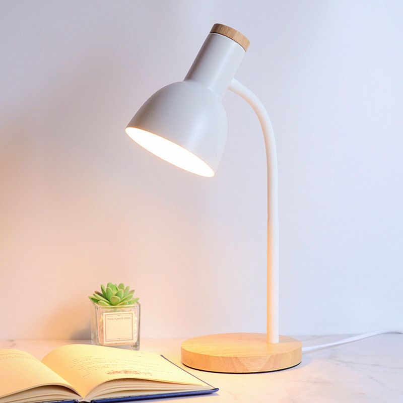 Tono de domo lámpara de mesa de estilo nórdico de 18 "luz de lectura de altura con base redonda de madera