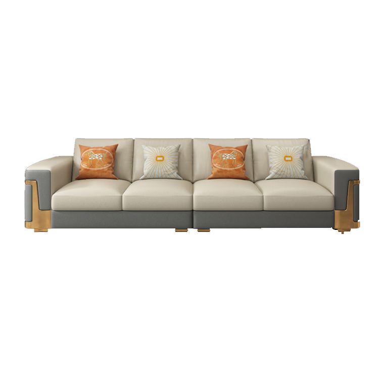 Glam Style Square Tufted Sofa Leather Sofa in Off-White for Living Room