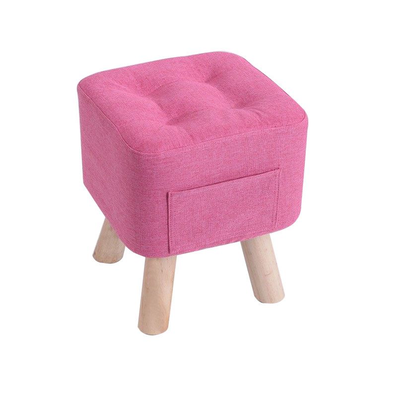 Modern Ottoman Fabric Upholstered Tufted Solid Color Pocket Square Ottoman with Chair Legs