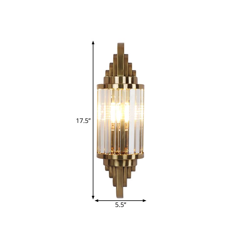 Clear Crystal Cylinder Wall Light Sconce Modern 1 Bulb Brass Flush Mount Wall Sconce for Bedside