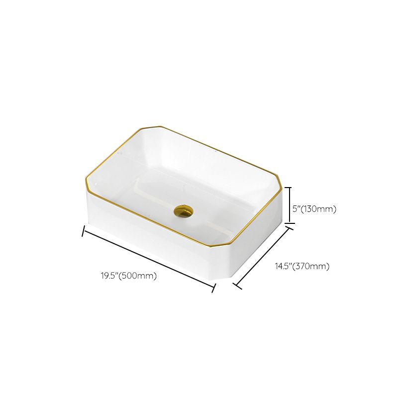 Traditional Vessel Sink Rectangular Porcelain with Overflow And Drain Assembly Wash Stand