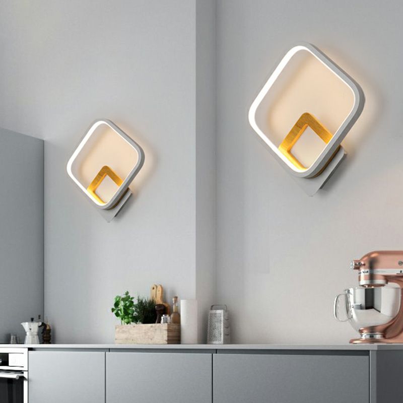 White Square Wall Sconce Light Minimalist LED Metal Wall Mounted Lamp for Bedroom