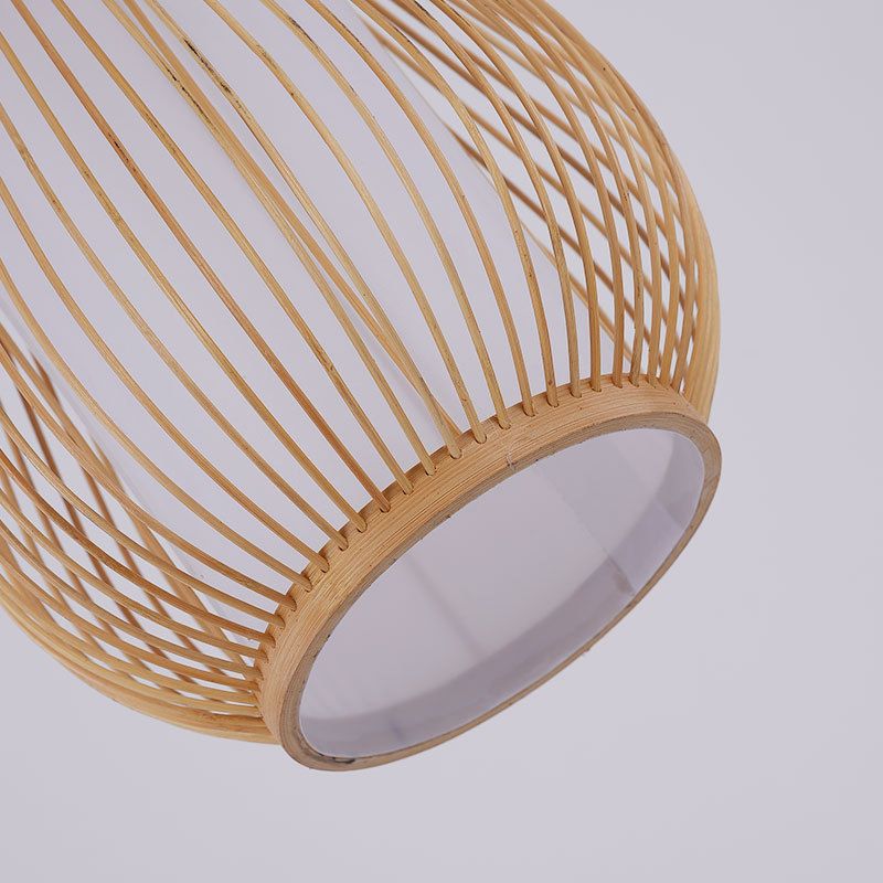 Bamboo Pear Ceiling Lighting Asian Style 1 Bulb Wood Hanging Light for Restaurant