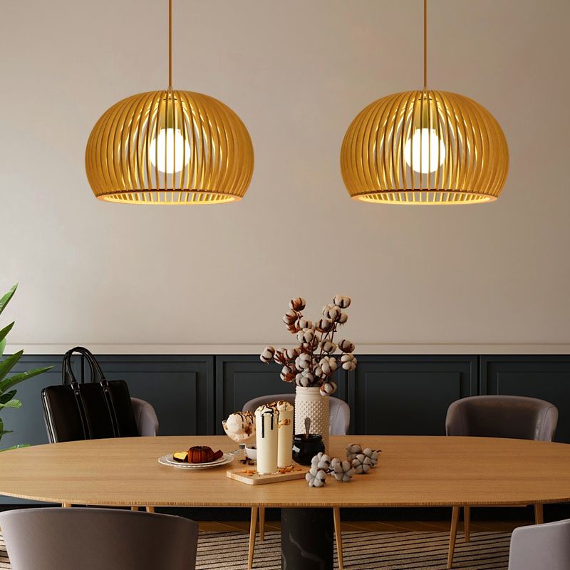 Modern Wood Pendant Lighting Fixture 1-Light Suspension Pendant Light in Natural Wood