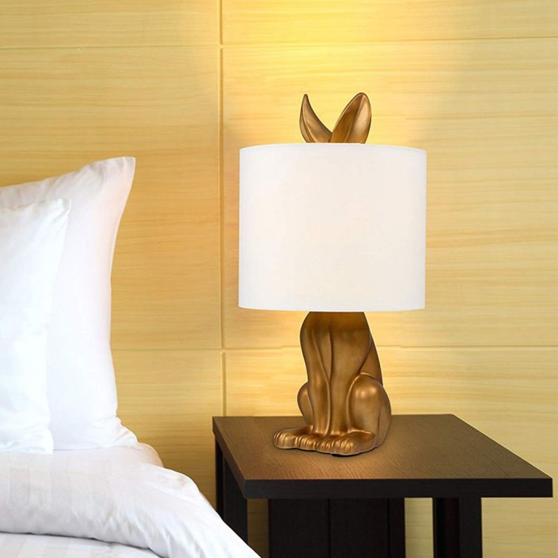1 Kopfnachtlicht Bauernhaus Zylinder Drum Stoff Nachttisch Lampe in Gold mit Kaninchendesign