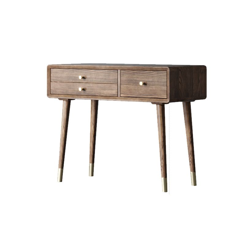 3 Drawers Mirrored Makeup Table Solid Wood Vanity Desk Stool Set
