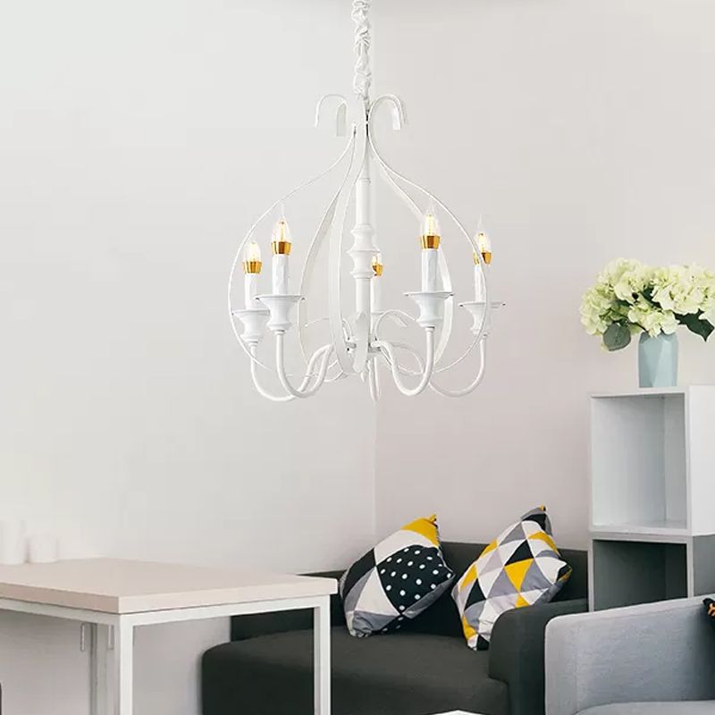 Metal Branch Chandelier Modernism 5 Heads White Pendant Lighting Fixture for Dining Room