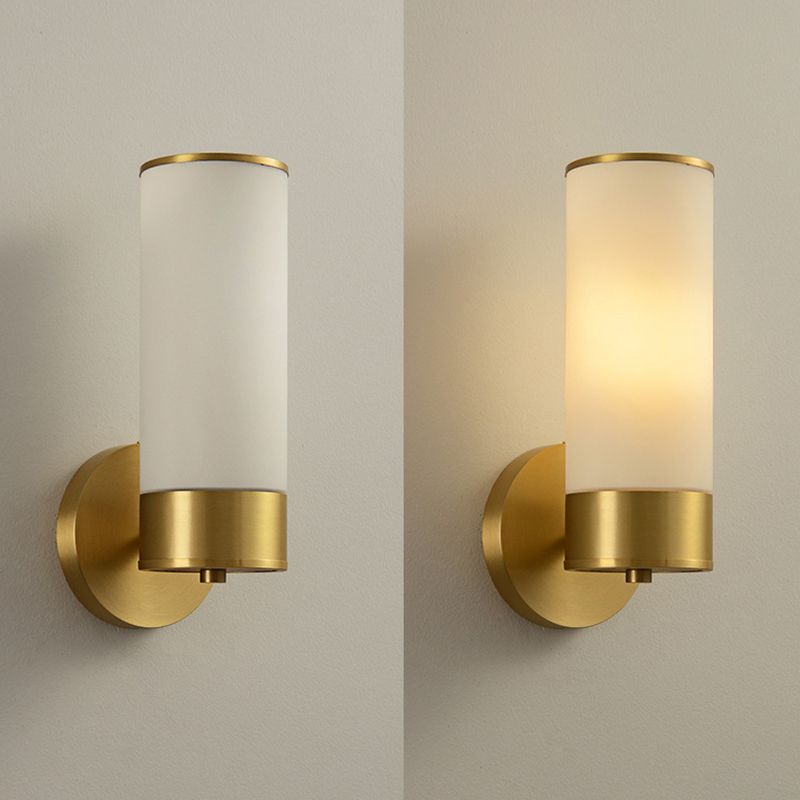 Vintage Simplicity Cylinder Vanity Sconce Lights Milk Glass Wall Mount Light Fixture for Bathroom