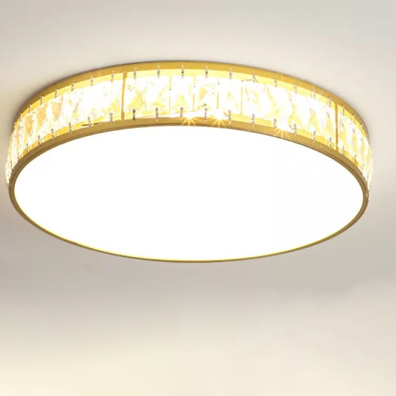 Modern Metal Ceiling Light Geometric Shape Flush Mount with Crystal Shade for Living Room