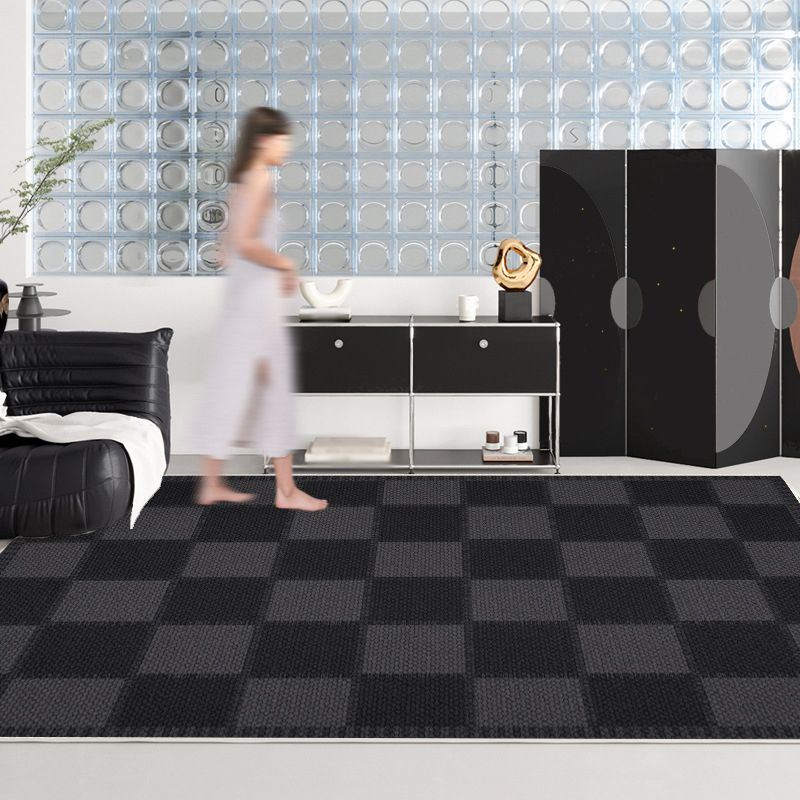 Gray Modern Carpet Polyester Check Pattern Carpet Stain Resistant Carpet for Living Room