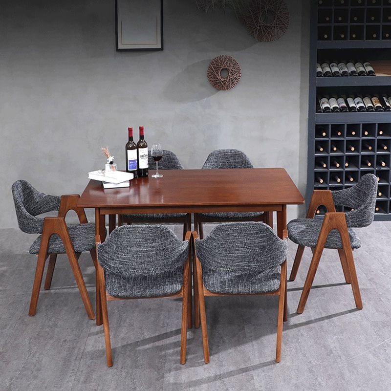 Scandinavian Rubberwood Open Arm Chair Upholstered Dining Chair with Wood Legs