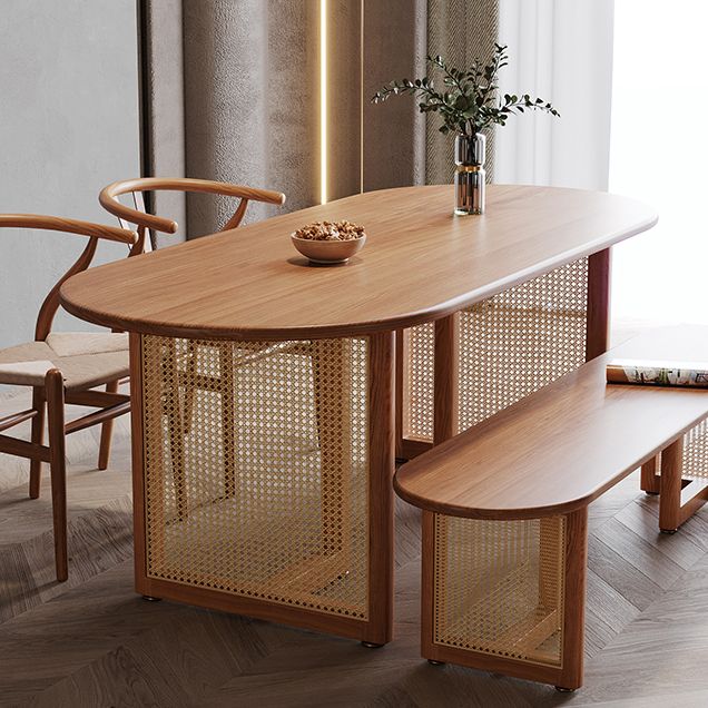 Contemporary Khaki Standard Dining Table Solid Wood Kitchen Dining Table with Double Pedestal Base