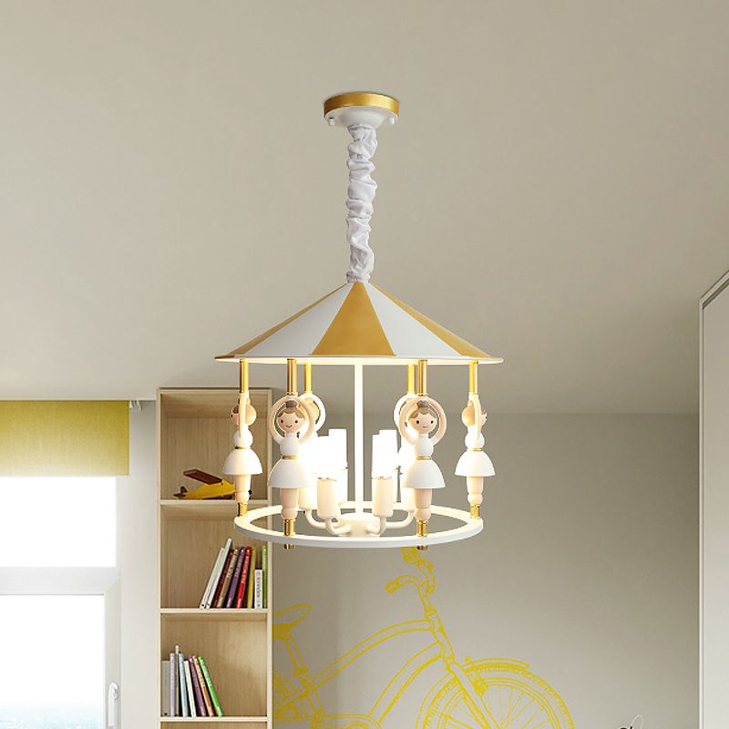 Ballet Girl Resin Hanging Lightture Kid 5 Bulbes Blancs et Gol Chandelier Pendant