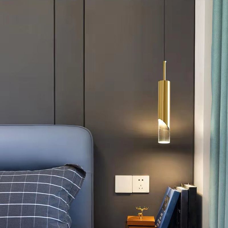 Simplicité moderne LED cylindrique lampe suspendue électroplate le pendentif en métal avec une teinte acrylique