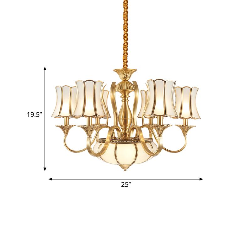 6 teste Illuminazione lampadario Colonia Sputnik Metal Sussed Lighting in oro con capesante glassata in vetro bianco