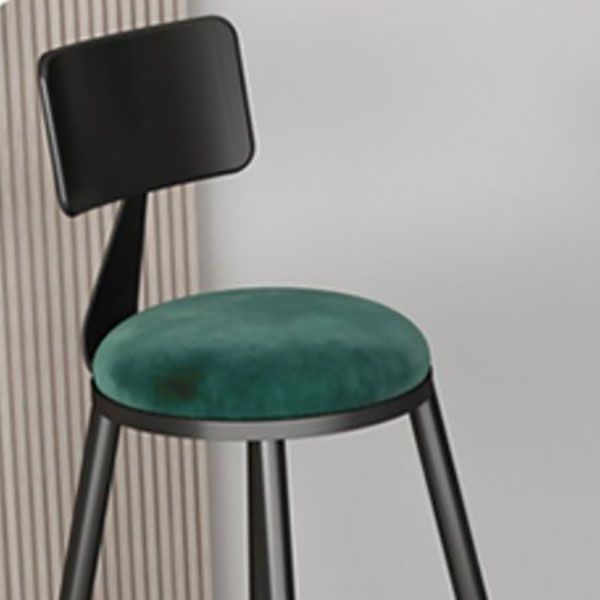 Glam Metal Barstool Velvet Footrest Low Back Stool in Matte Finish for Home