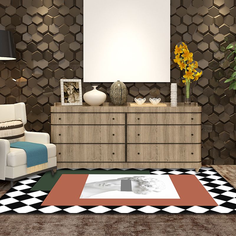 Orange and Green Modernism Rug Polyester Figure and Geometric Pattern Rug Pet Friendly Washable Anti-Slip Backing Carpet for Decoration