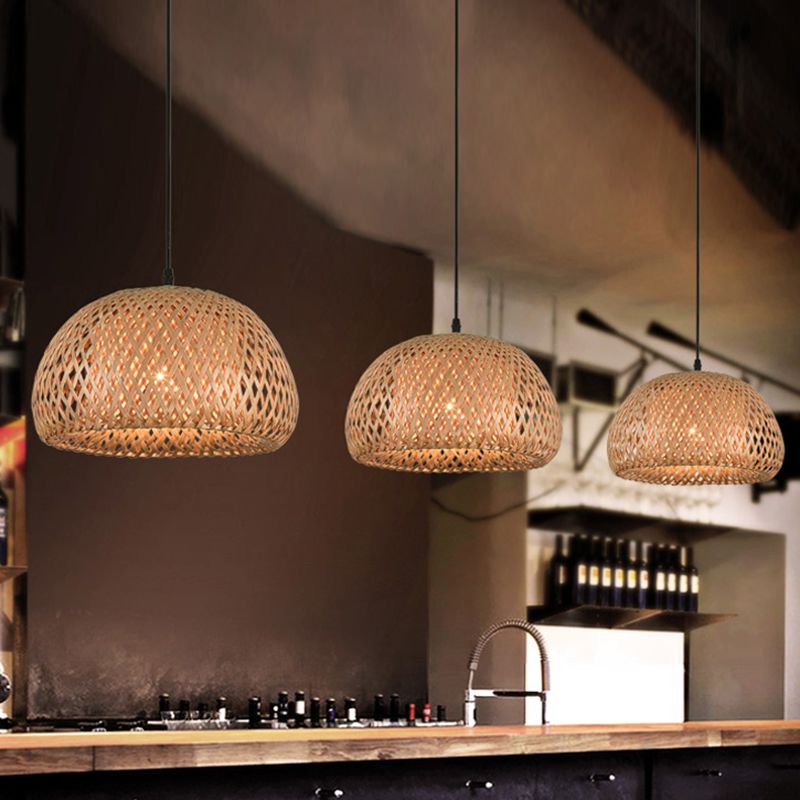 Sospensione tessuta asiatica a sospensione a mano luce rattan 1 ciondolo luminoso