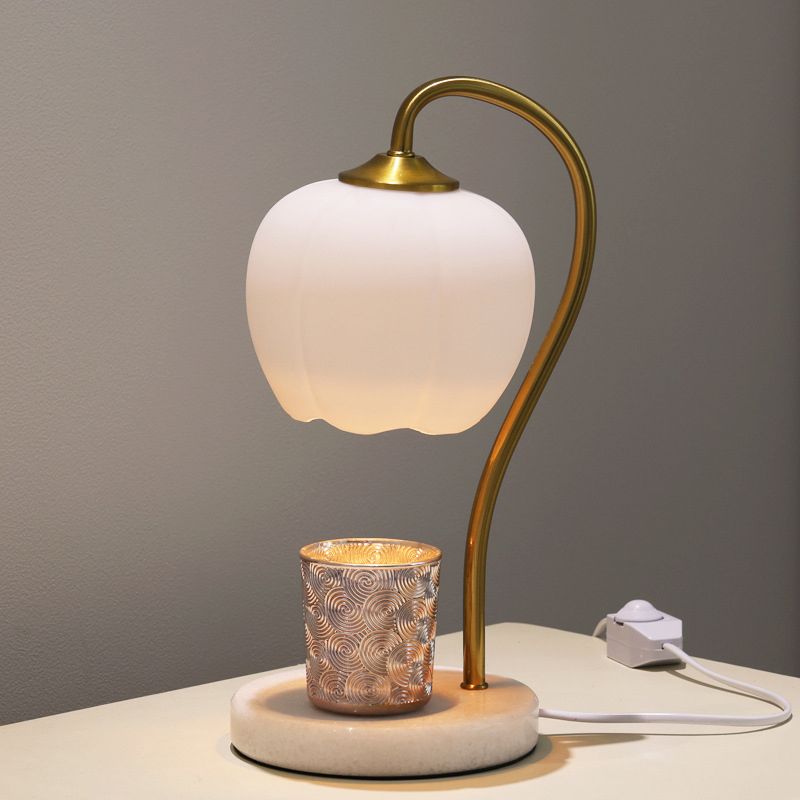 Minimalist Style Nights and Lamp White Floral Table Lamp with Glass Shade