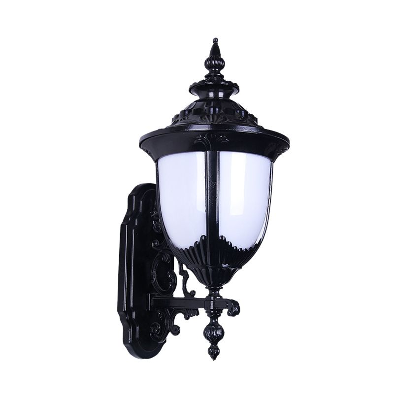 Iluminación de montaje en la pared de Urna de la granja 1 bombilla lámpara de pared de plástico lechosa apliques en negro para el patio