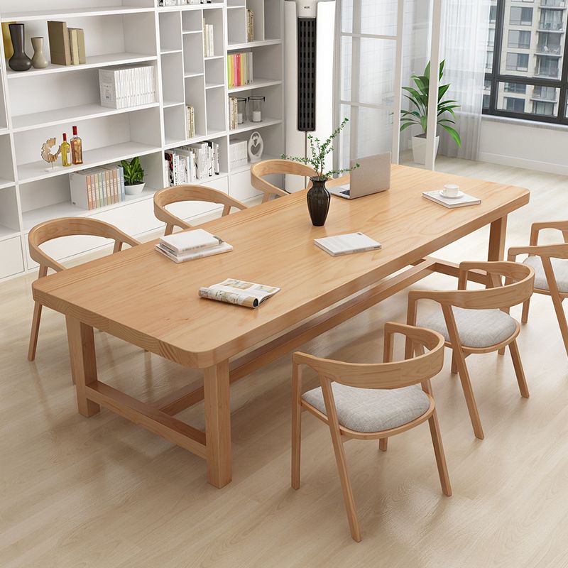 Rectangle Trestle Dining Table Modern Pine Wood Table for Living Room