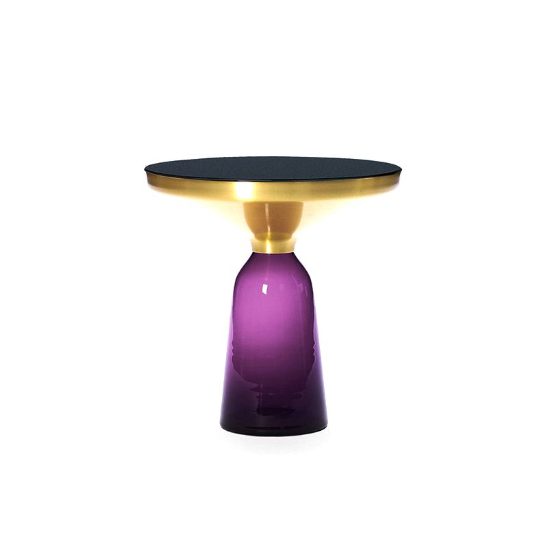 Pedestal Base Design Black Countertop Metal Frame Hand-made Glass Base Round Side Table
