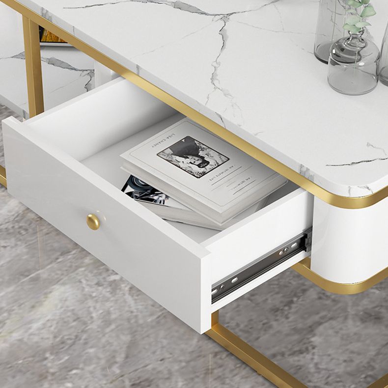 Glam Rectangle Cocktail Table with Marble Top and 1 Drawer and 1 Shelf