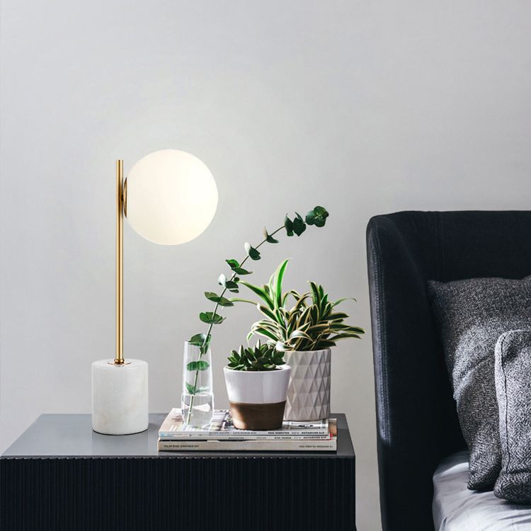 Eenvoudige stijl matgolbol tafellamp witte marmeren basis huis decoratieve verlichting armatuur