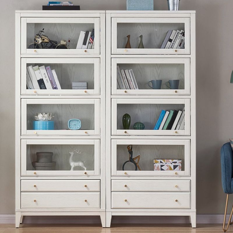 Modern Closed Back Bookcase Standard White Wood Bookshelf with Doors