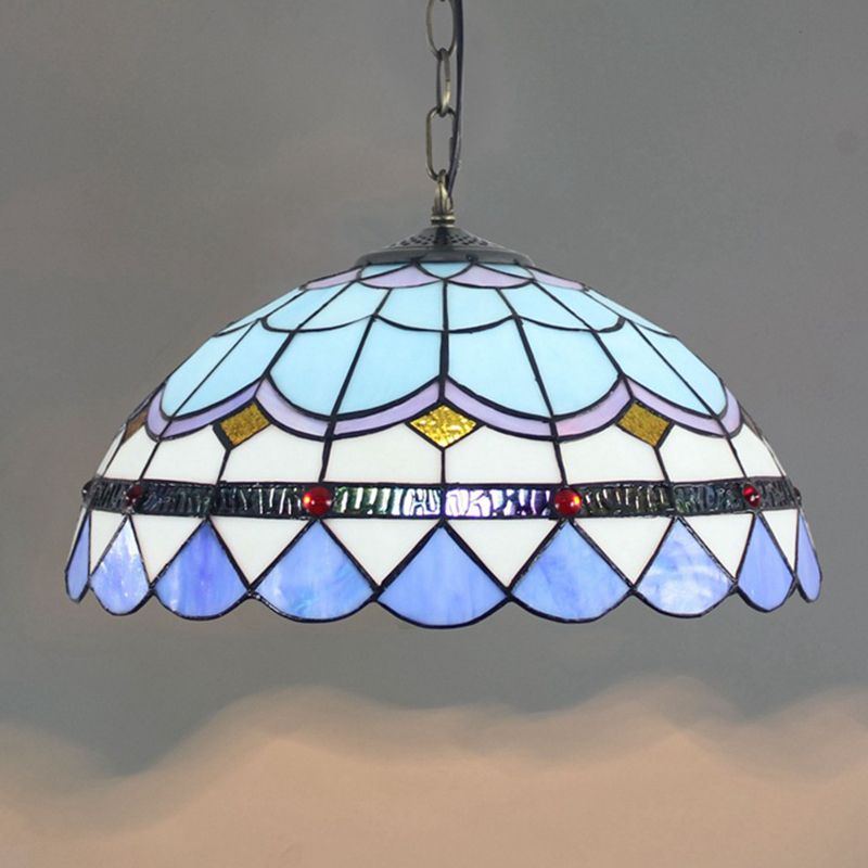 Lampade a cupola Tiffany da 16 "larghe 1 1 lampada appesa al vetro leggero in blu