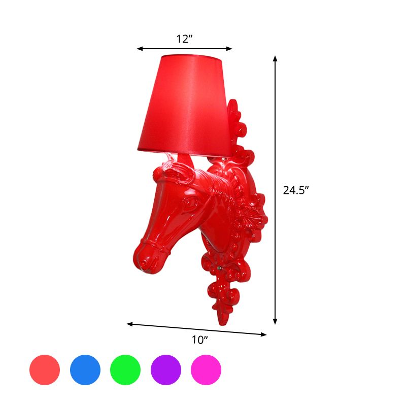 Fabric Red/Yellow/Orange Sconce Lamp Horse Head 1-Light Traditional Wall Mounted Lighting for Indoor