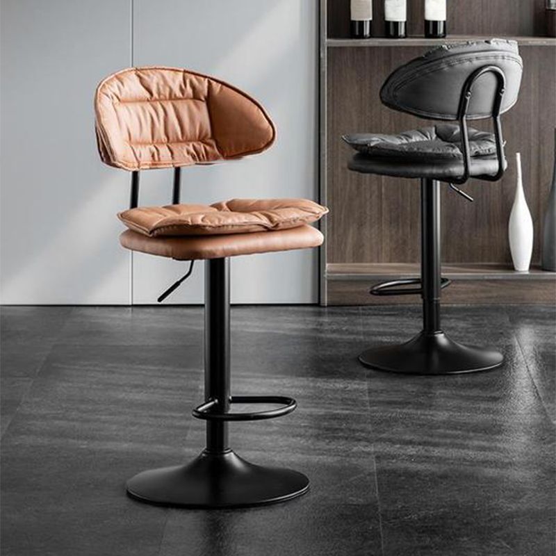 Scandinavian Metal Barstool Adjustable Low Back Leather Barstools in Matte Finish