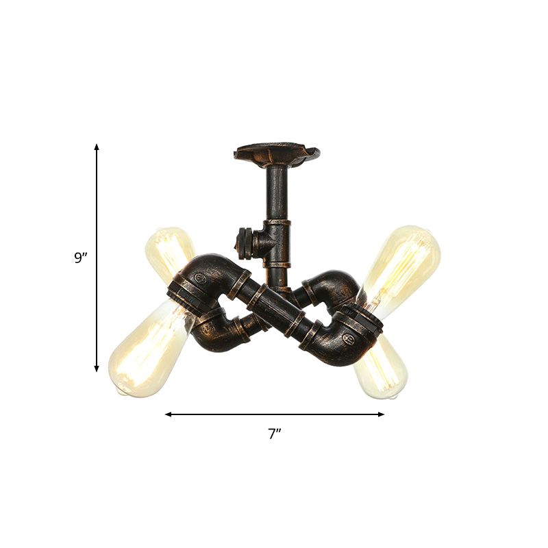 Water Pipe Metal Semi Flush Mount Vintage 3/4 Lights Indoor Ceiling Light Fixture in Antique Brass/Aged Silver/Antique Bronze