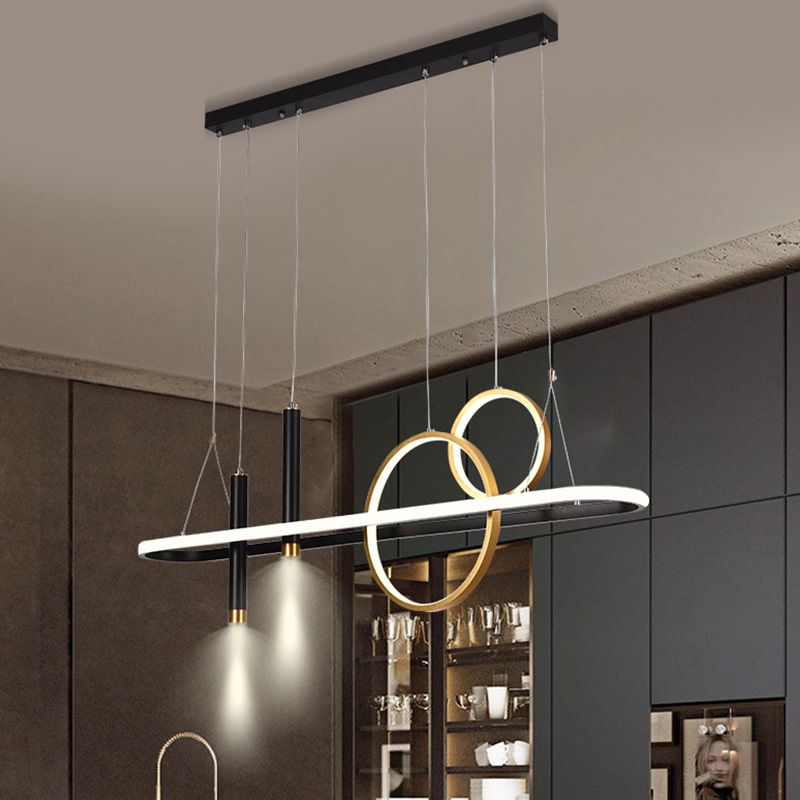 Modern Geometric Island Light Metal 39.5" Wide Island Pendant in Black for Dining Room