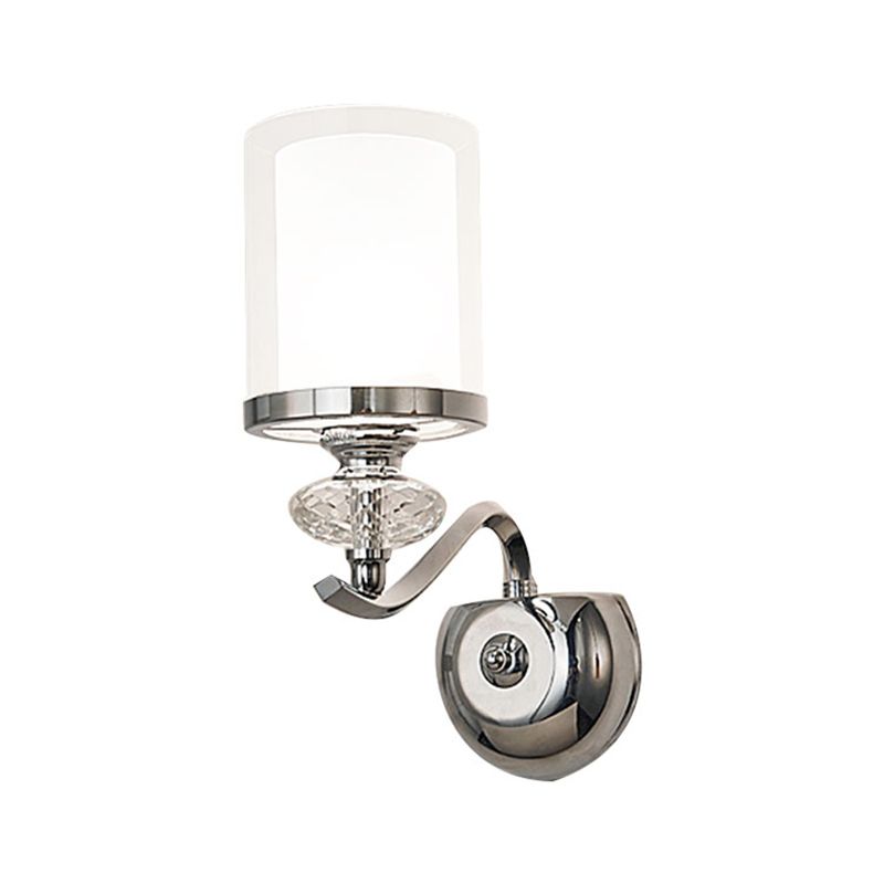 Eenvoudige cilinder wandmontage licht dubbele cilinder 1/2-bulb badkamer wand sconce verlichting in chroom met bochtige arm