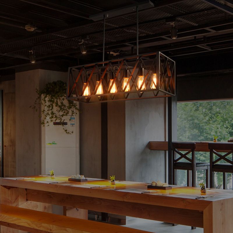 Vintage Industrial Island Lamp Black Iron Iron Cage Isola Pendanti per caffetteria