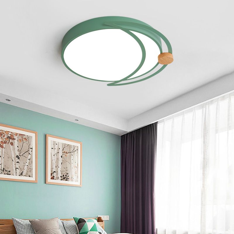 Maan Eclipse Slaapkamer Flush Mount Acryl Nordic LED dicht bij plafondverlichting in grijs/wit/groen met hout