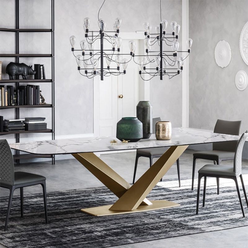 Stone Dining Table Traditional Luxury Dining Table with Pedestal Base