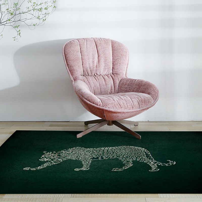 Dark Green Casual Rug Polyester Cheetah Pattern Rug Washable Non-Slip Backing Carpet for Living Room