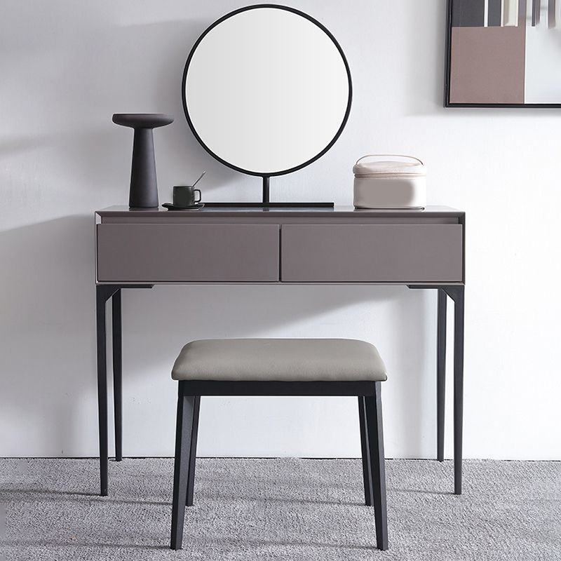 Modern Gray Vanity Mirrored Wood Makeup Dressing Table Stool Set