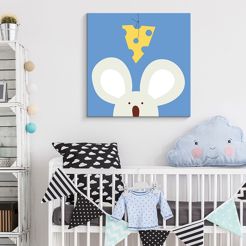 Soft Color Cartoon Canvas Print Illustration Animal and Food Wall Art for Nursery