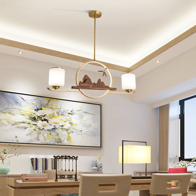 Simplicidad moderna Cilindro Luces de la isla de la isla Luces colgantes de vidrio blanco