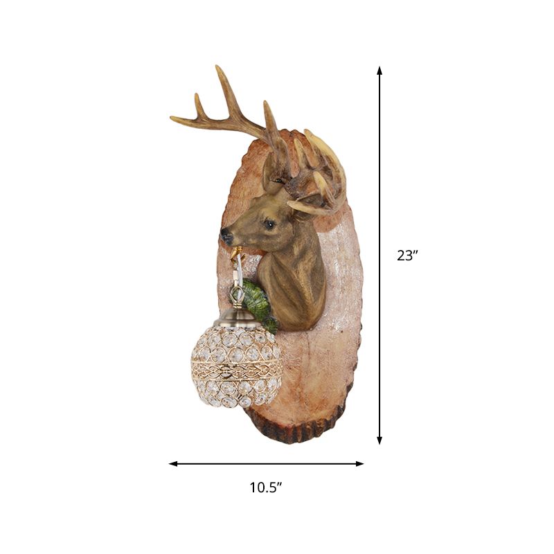 1 Light Resin Wall Lamp Rustic Black/Gold/Tan Orb Shade Indoor Sconce Light Fixture with Elk, Right/Left