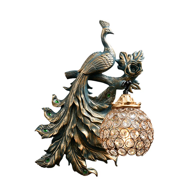 1 Light Living Room Wall Sconce Vintage Bronze Wall Lamp with Phenix Resin Design toward Right/Left