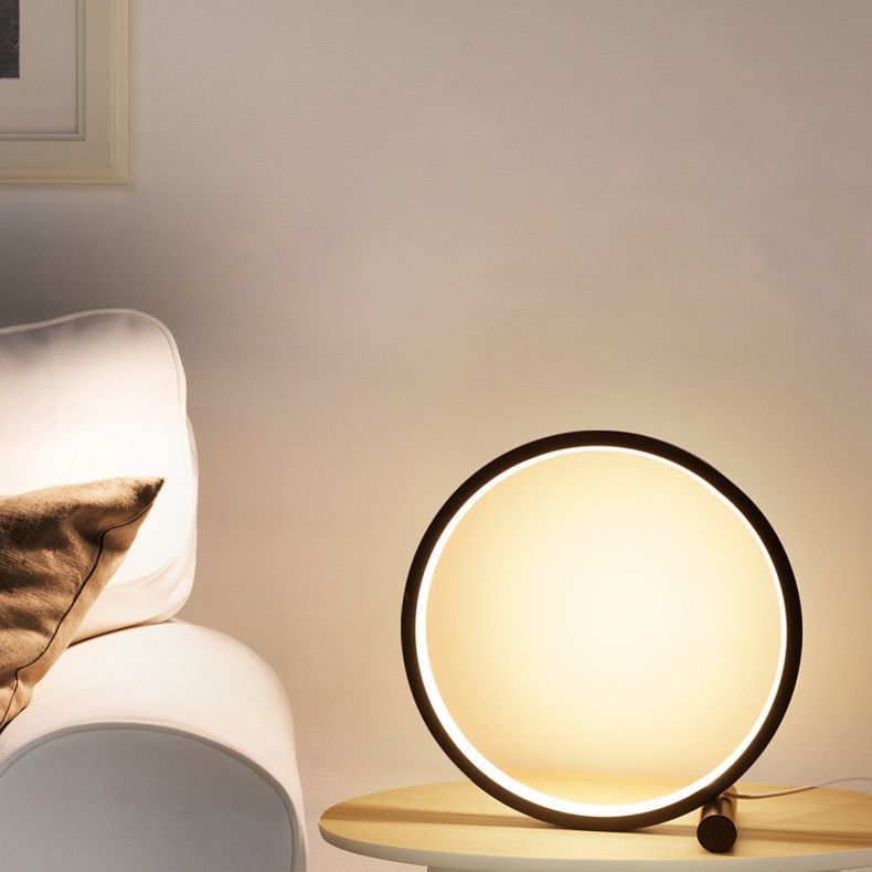 1-Light Circular Table Lamp Contemporary Metal Nightstand Lamps for Bedroom