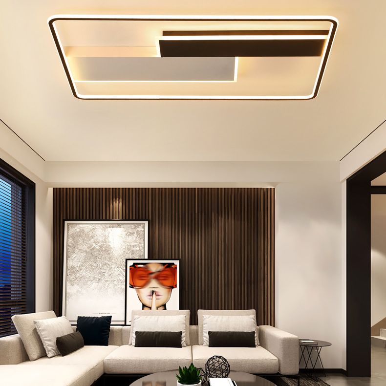 Geometric Semi Flush Mount Ceiling Light Modern Style Aluminium Semi-Flush Light en noir et blanc